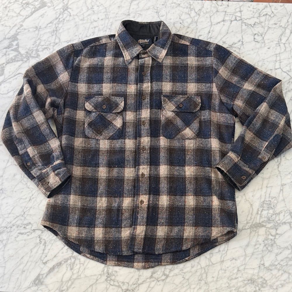 Vintage Yukon Plaid Wool Linen Blend Sz Men’s L Plaid Button Down Shirt